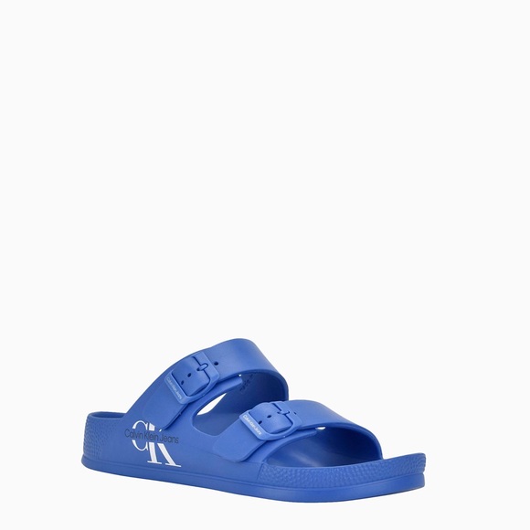 Calvin Klein Unisex Monogram Dual Strap Slide Sandals - Picture 1 of 5